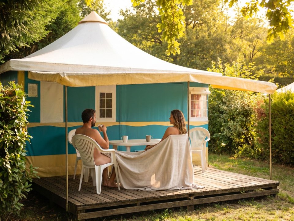 Tente aménagée avec terrasse au Domaine Devèze