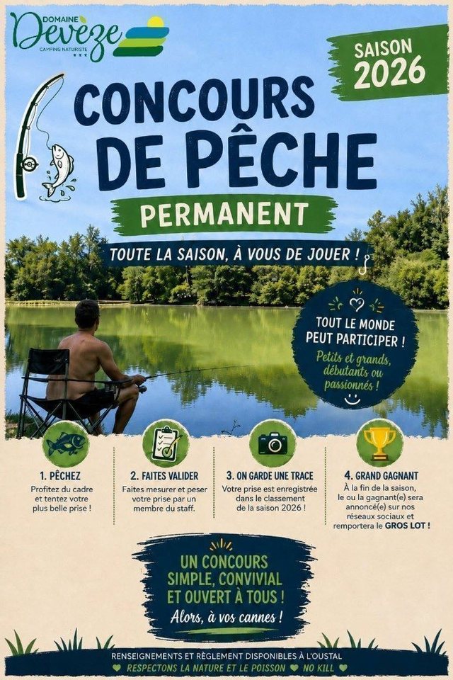 Affiche concours de pêche permanent 2026 au Domaine Devèze